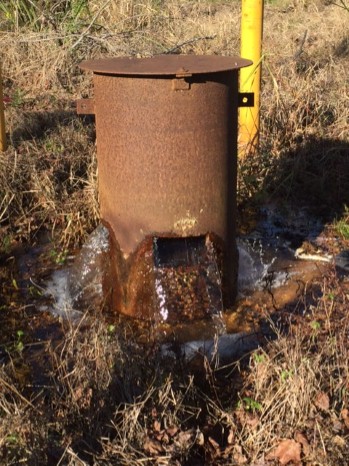 Detail view of a relief well tht prevents sand boils eroding under the levee